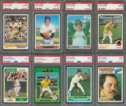 1970-1979 Topps Catfish Hunter PSA MINT 9 and PSA GEM MT 10 Collection (8 Different)